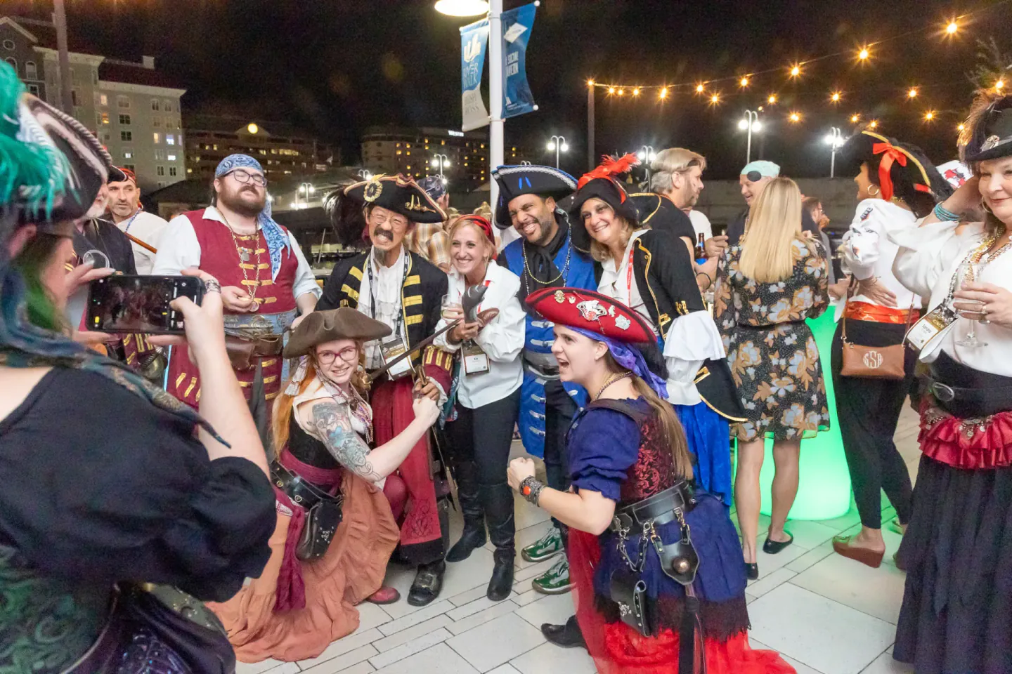 Costumed pirate party at an evening event in Tampa