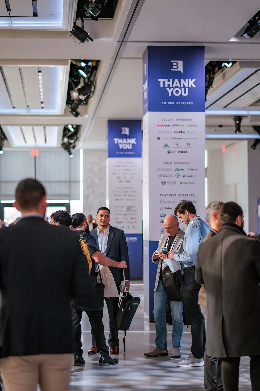 Thank You To Our Sponsors columns in the lobby at Brokers Expo, New York City