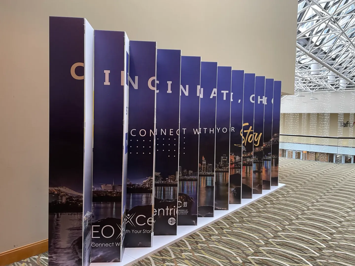 Cincinnati skyline fin wall at EO XCentric, 2022