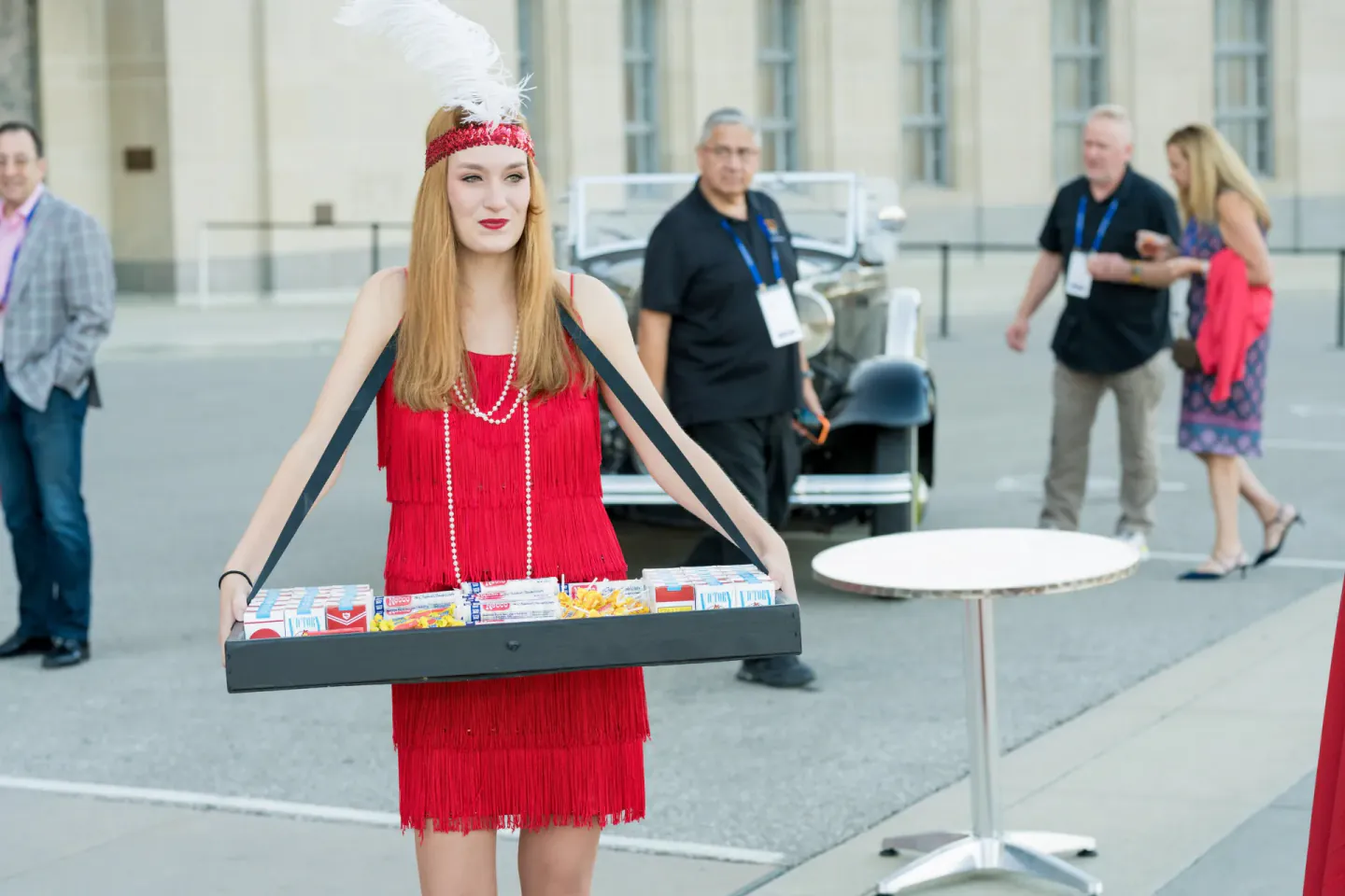 Candy vendor in period costume at EO XCentric, Cincinnati, 2022