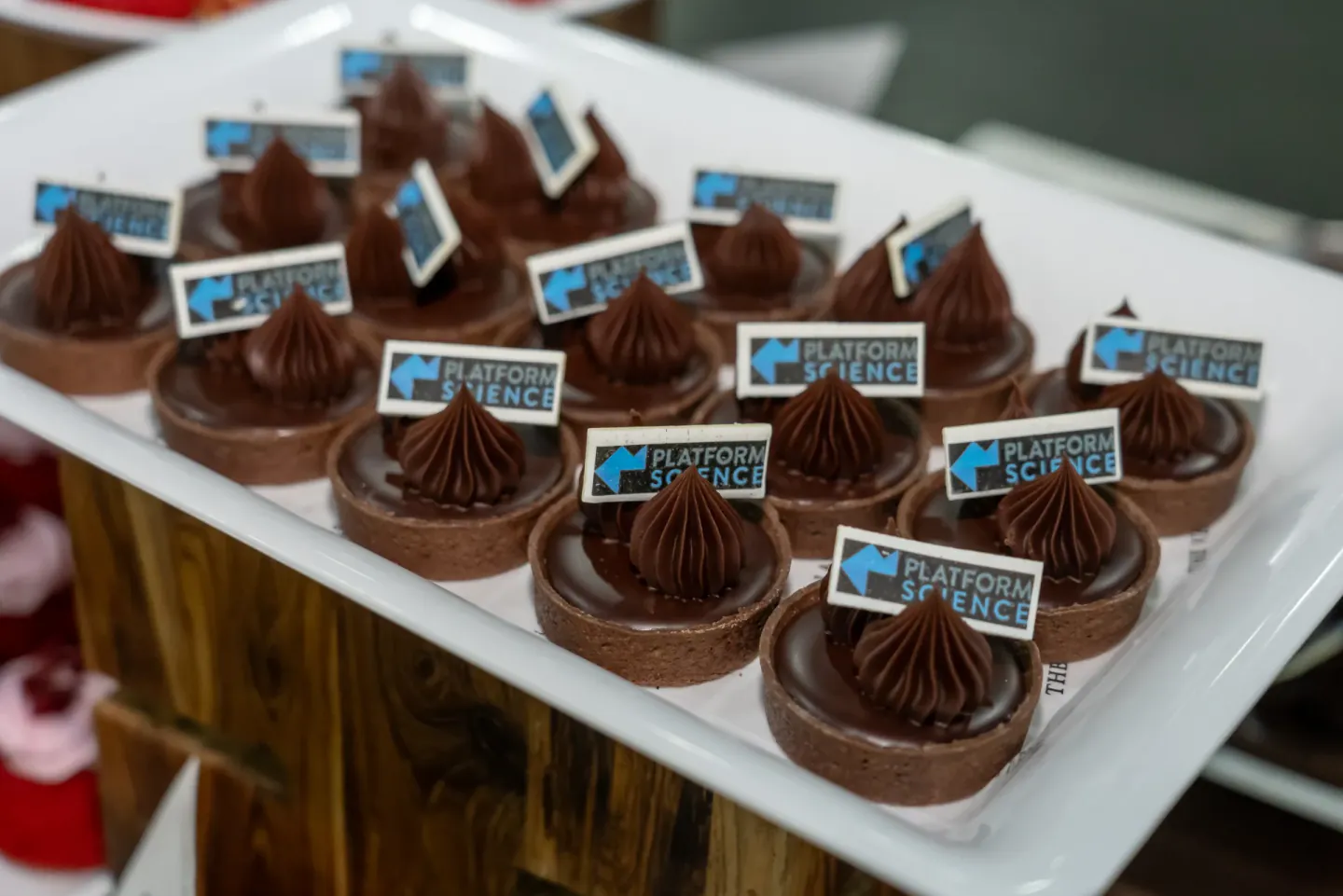 Sponsor-branded chocolate tarts at Trimble Insight, Las Vegas, 2023