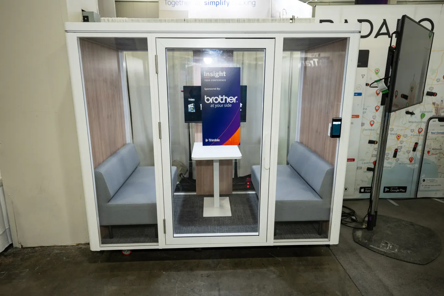 Sponsored recording pod on the exhibit floor at Trimble Insight, Las Vegas, 2024