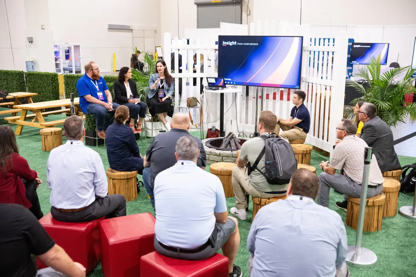 Fireside gathering on the exhibit floor at Trimble Insight, Las Vegas, 2024