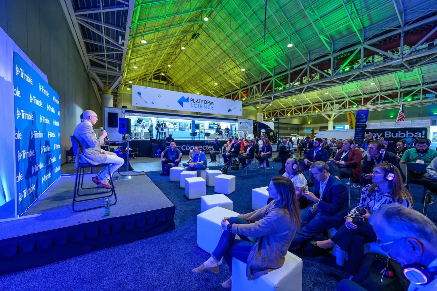 Session on the exhibit floor stage at Trimble Insight, Las Vegas, 2024