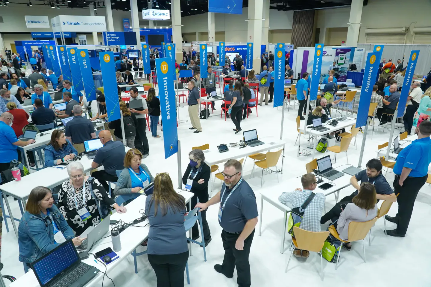 Numbered demo stations on the exhibit floor at Trimble Insight, Orlando, 2022