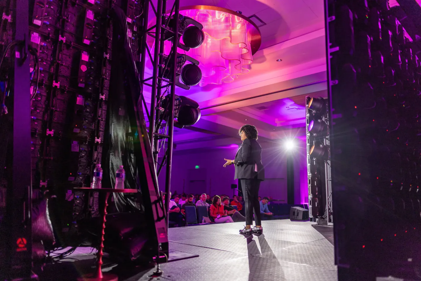 Speaker entering from the wings at EO XCentric, Detroit, 2023