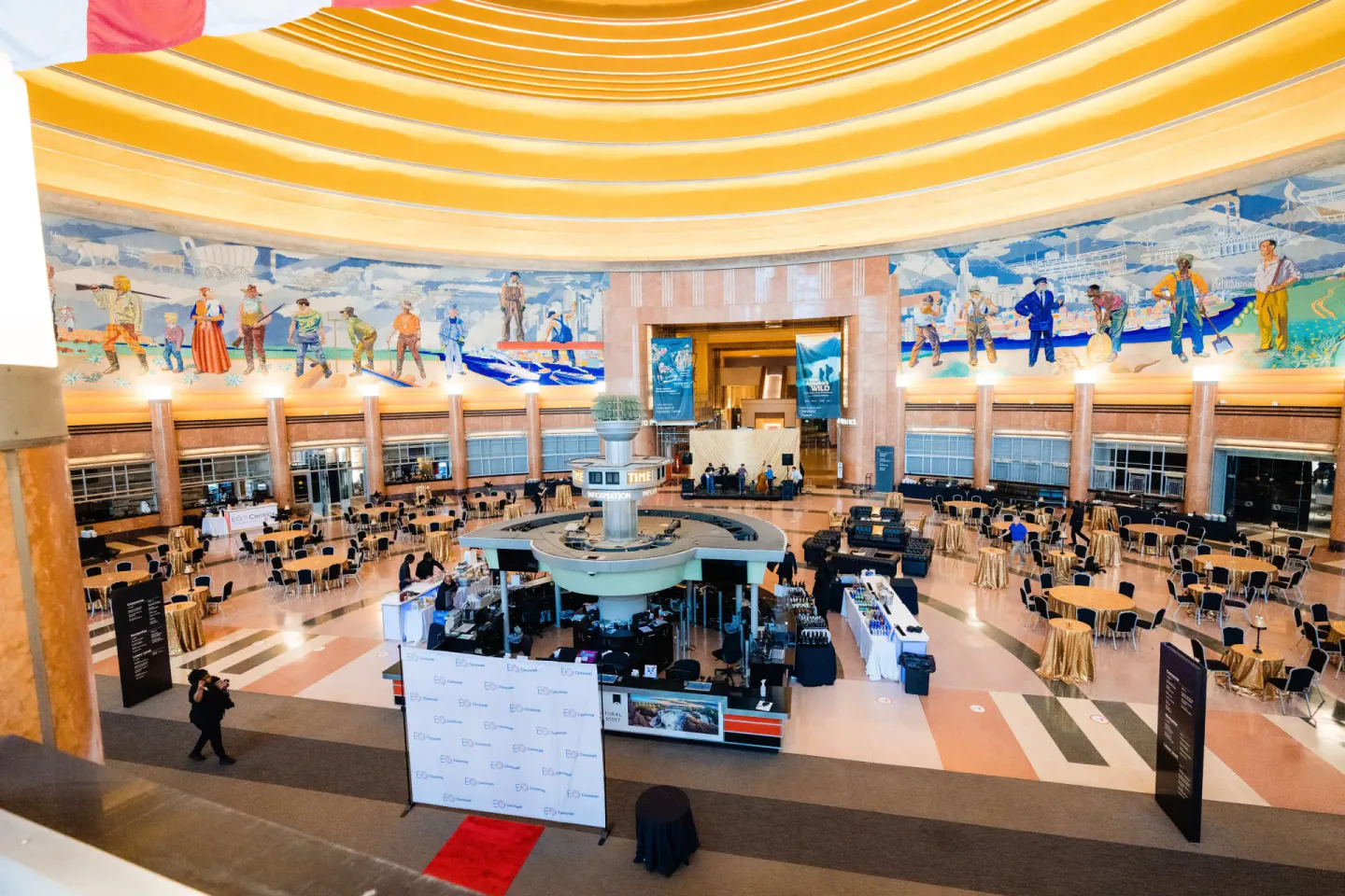 Reception setup in the Union Terminal rotunda at EO XCentric, Cincinnati, 2022