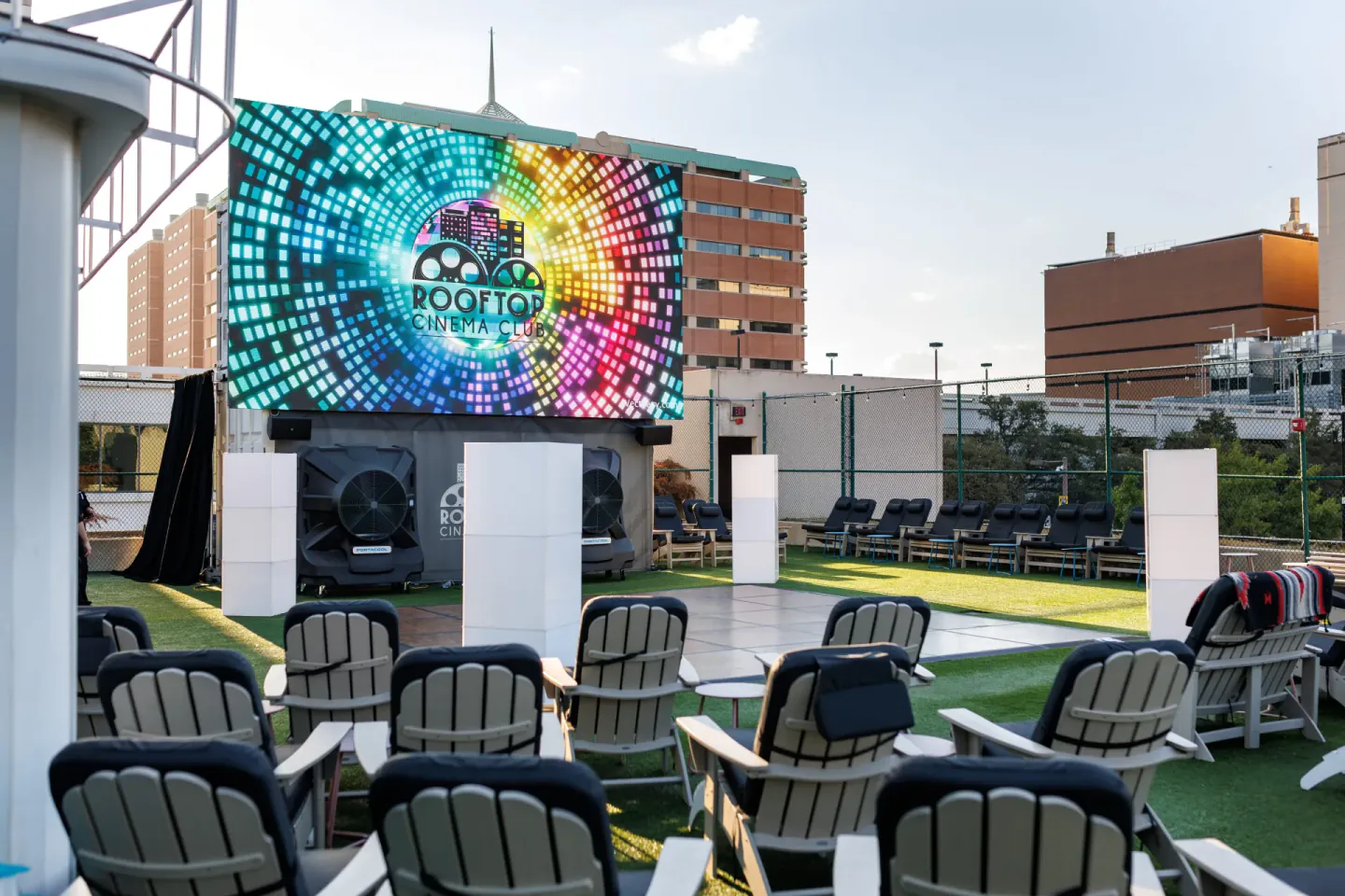 Rooftop cinema at EO XCentric, Fort Worth, 2024