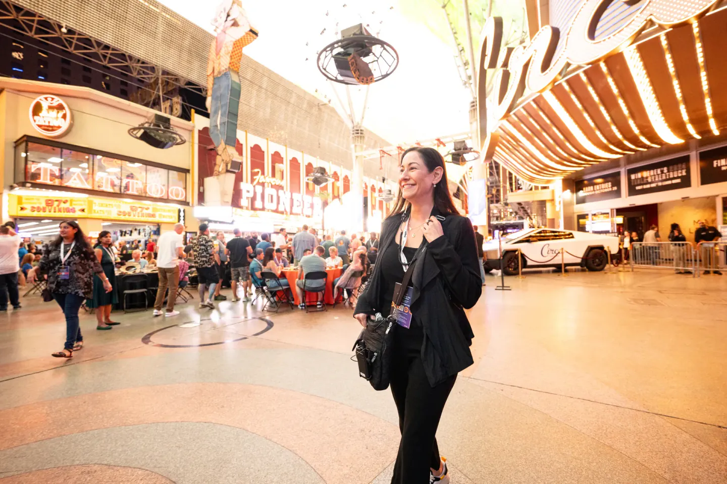 On-site staff walking Fremont Street during Trimble Insight, Las Vegas, 2024