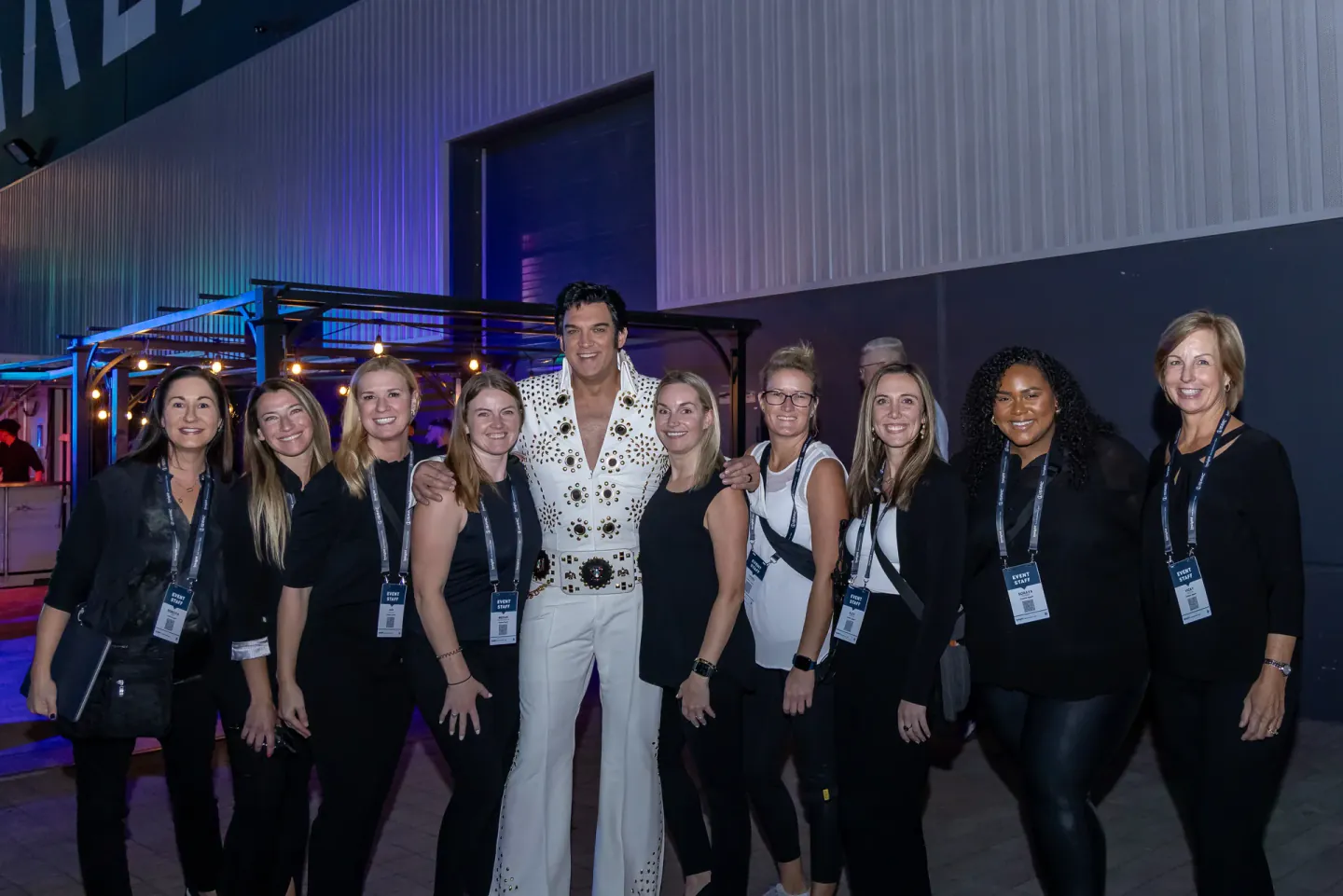 Coterie Spark on-site team with an Elvis performer at Trimble Insight, Las Vegas