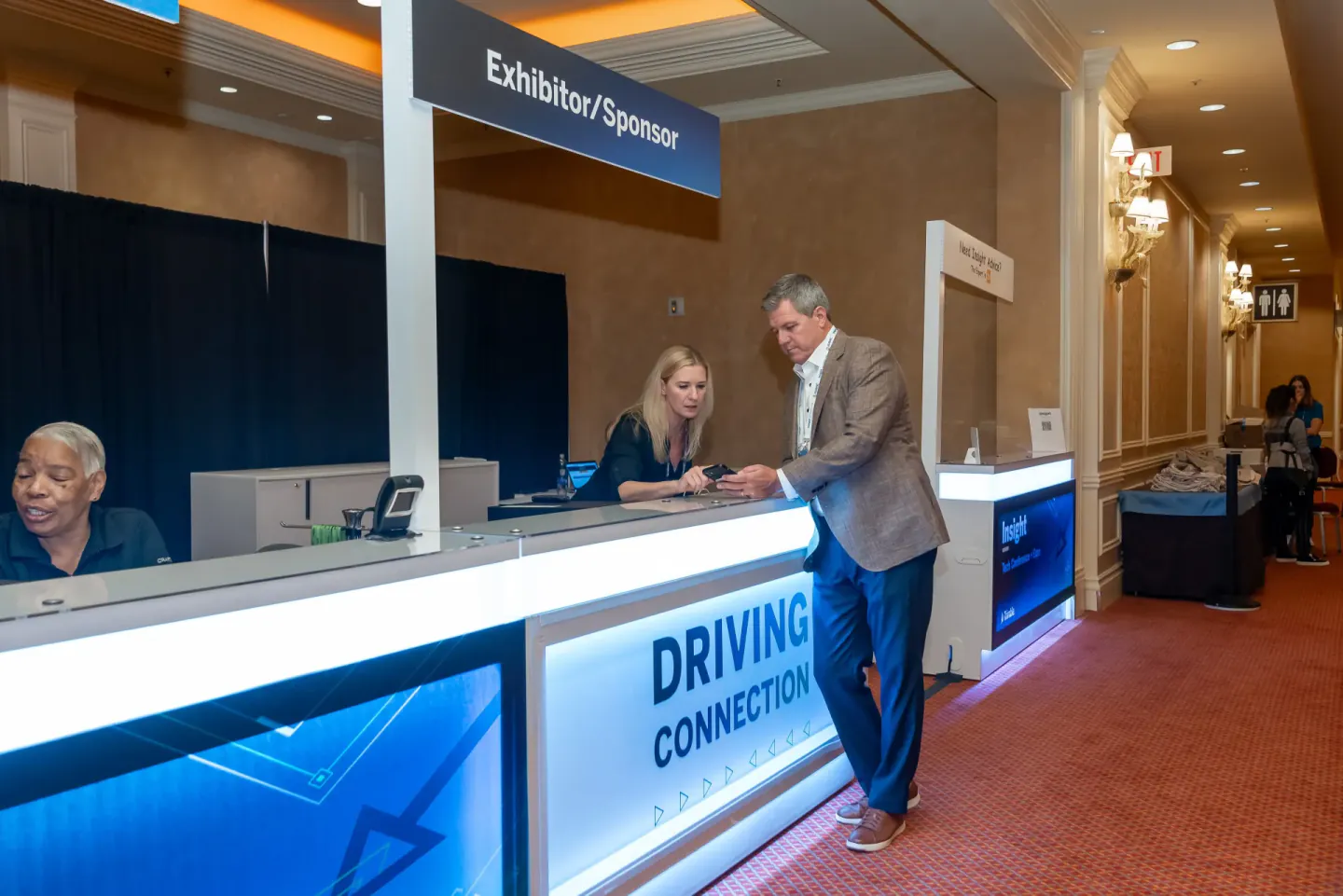 Exhibitor and sponsor registration desk at Trimble Insight, Las Vegas, 2023